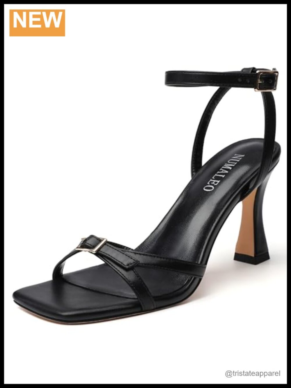 Strappy Kitten Heels Faux Leather Adjustable Ankle Strap Open Square Toe Sandals